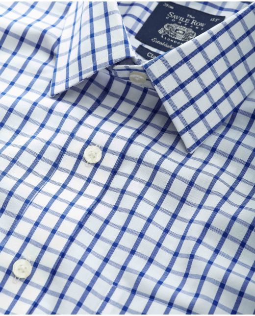 White Blue Check Classic Fit Non-Iron Formal Shirt - Single Cuff