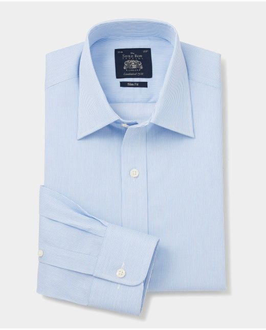 Blue White Ticking Stripe Slim Fit Shirt - Single Cuff - 3040BLU - Small Image 280x344px