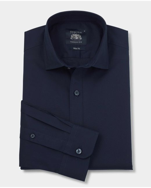 Navy Stretch Cotton Slim Fit Smart Casual Shirt