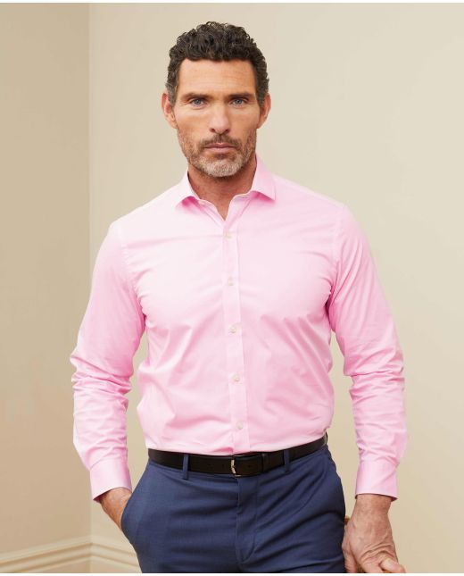 Pink Stretch Cotton Slim Fit Smart Casual Shirt - Single Cuff