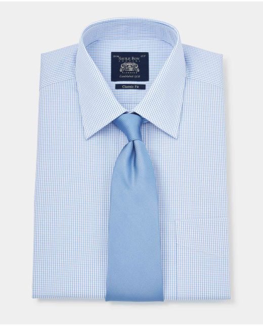 Sky Blue Check Classic Fit Formal Shirt - Single Cuff