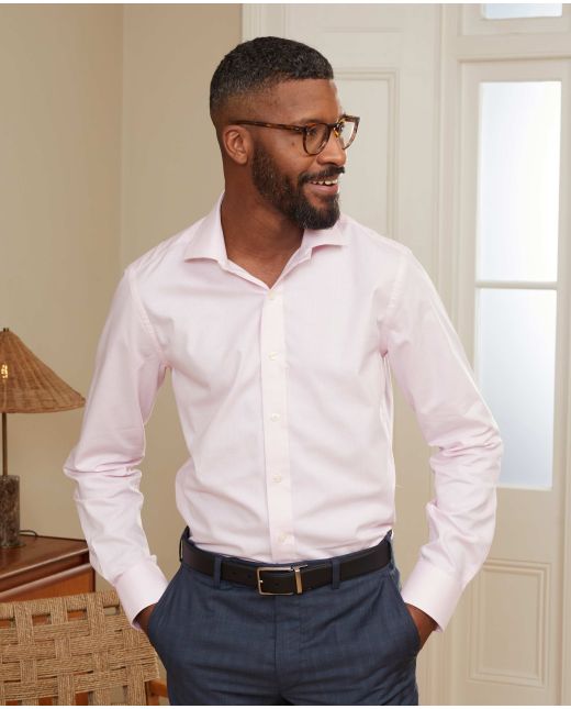 Pink Textured Slim Fit Formal Shirt - Single Cuff