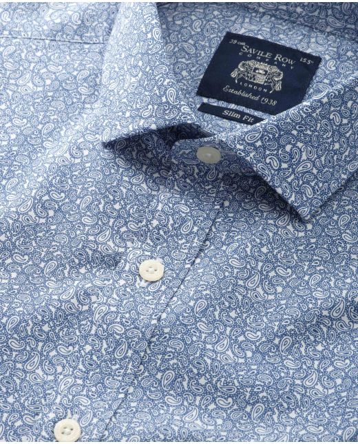 Navy Paisley Print Slim Fit Formal Shirt - Single Cuff
