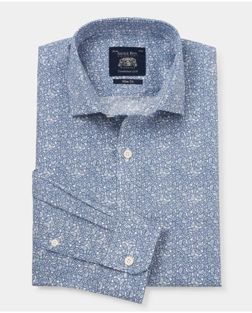 Navy Paisley Print Slim Fit Formal Shirt - Single Cuff