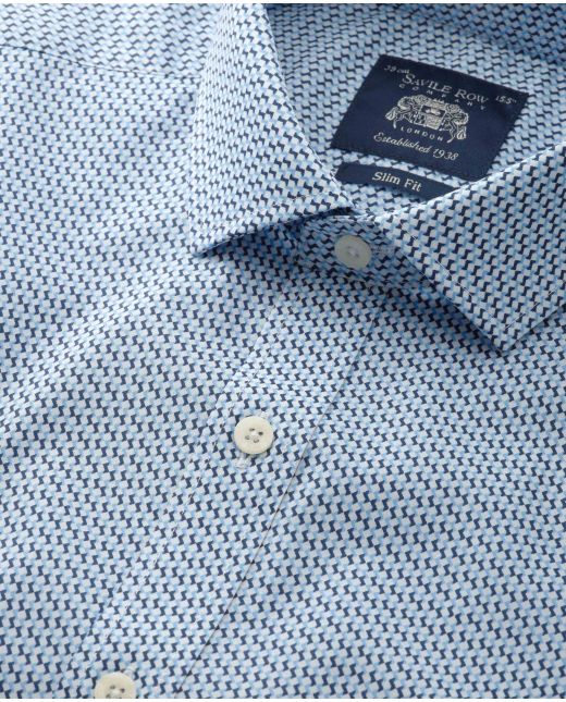 Navy Geometric Print Slim Fit Formal Shirt - Single Cuff