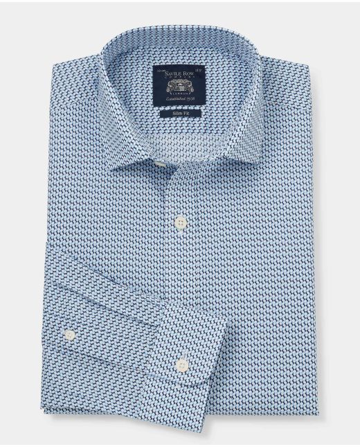 Navy Geometric Print Slim Fit Formal Shirt - Single Cuff
