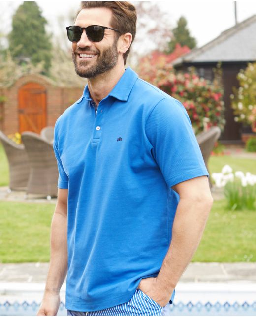 Bright Blue Cotton Short Sleeve Polo Shirt