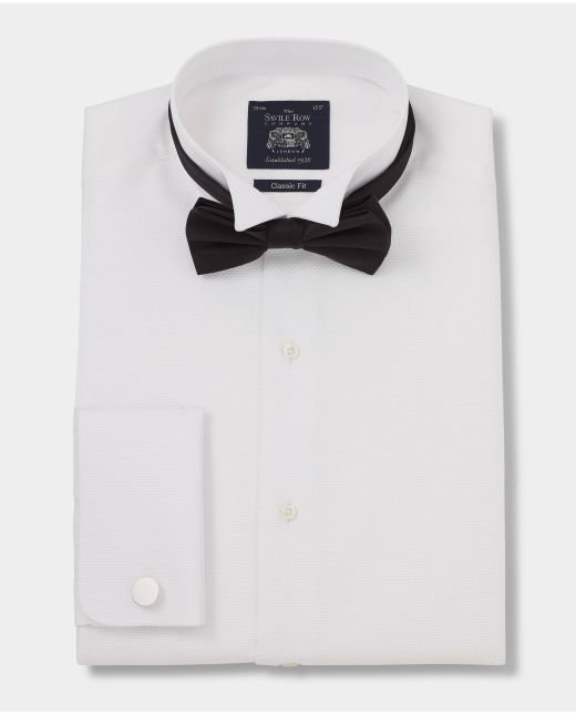 White Wing Collar Marcella Bib Classic Fit Formal Shirt - Double Cuff