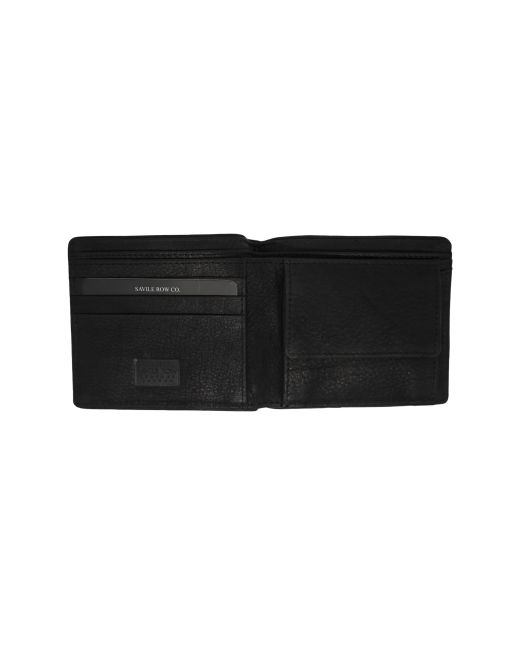 Black Leather Classic Billfold Wallet with Coin Pouch