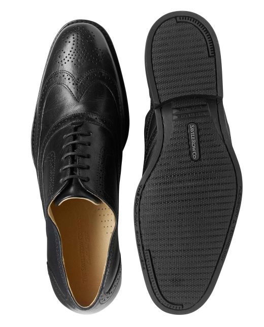 Black Leather Full Brogue Shoes - MSH745BLK - Large Image
