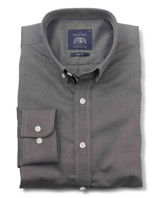 Black Pinpoint Oxford Slim Fit Casual Shirt Folded Shot