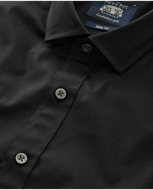 Black Stretch Cotton Slim Fit Smart Casual Shirt - Single Cuff