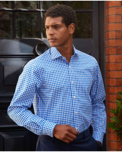 Blue Classic Fit Gingham Formal Shirt - Single Cuff