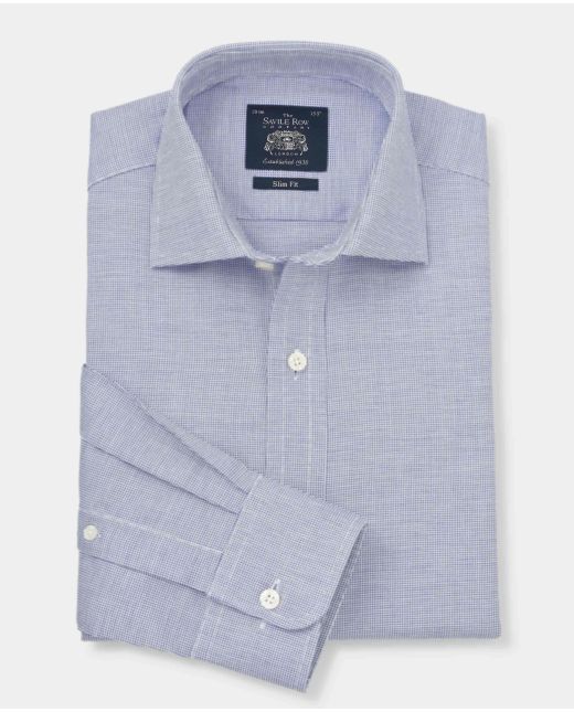 Blue Dobby Cotton Slim Fit Shirt - Single Cuff