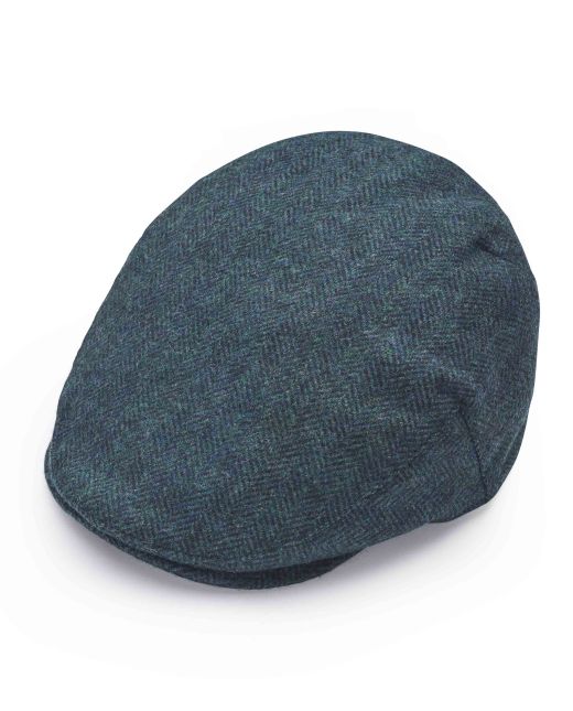 Blue Herringbone Wool Flat Cap
