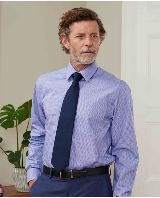 Blue Prince Of Wales Check Classic Fit Formal Shirt - Double Cuff