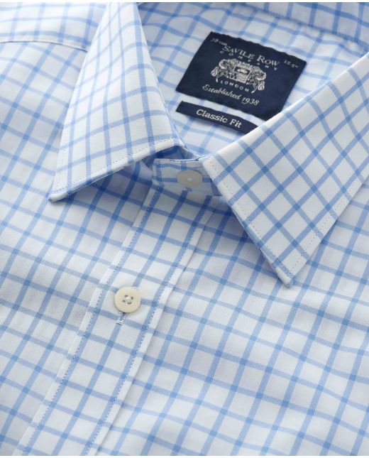 Blue White Check Classic Fit Shirt - Single Cuff