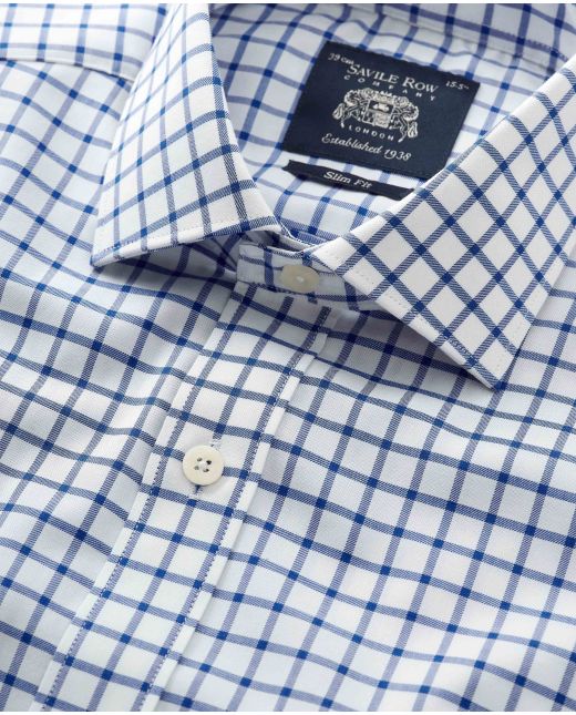 Blue Window Check Slim Fit Shirt - Single Cuff