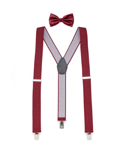 Burgundy Spotted Braces & Bow Tie Set
