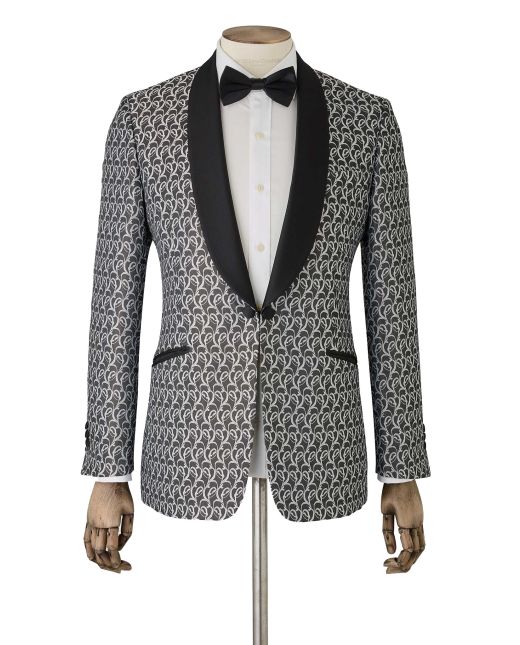 Silver Patterned Shawl Collar Jacket