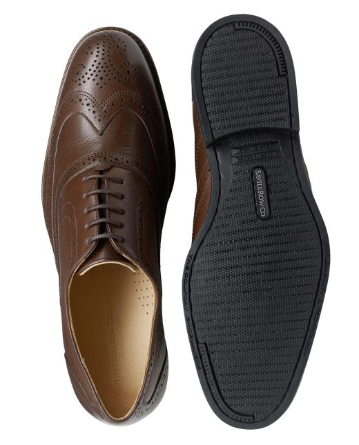 Deep Brown Leather Full Brogue Shoes - MSH745BRN - Large Image