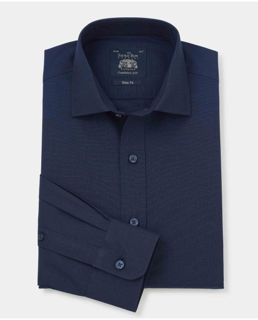 Dyed Navy End On End Slim Fit Formal Shirt - Single Cuff