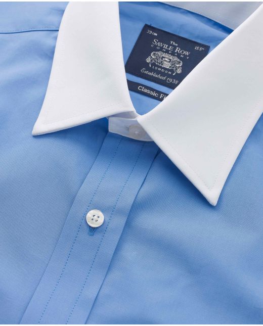 French Blue Classic Fit Formal Shirt With White Collar & Cuffs