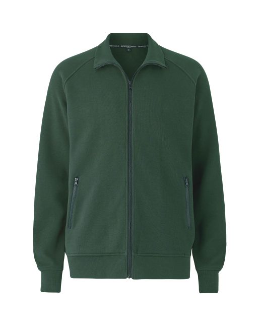 Green French-Rib Cotton Zipped Sweatshirt - MZT008GRN - Large Image