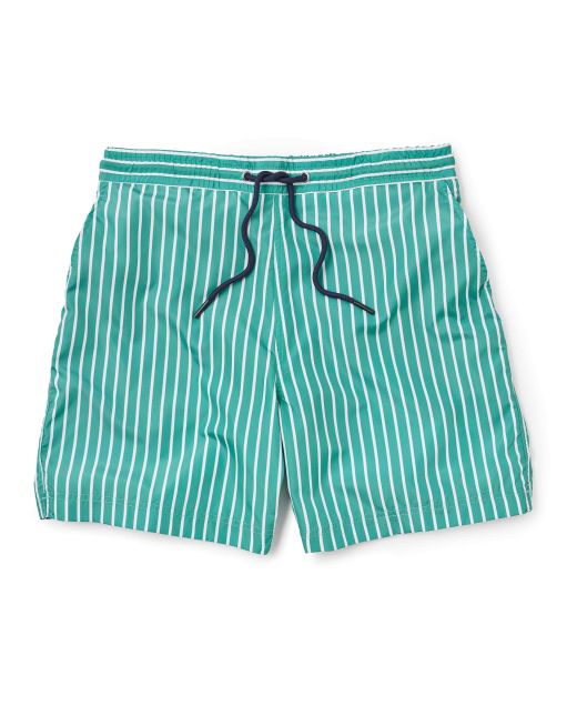 Green White Reverse Stripe Recycled Swim Shorts