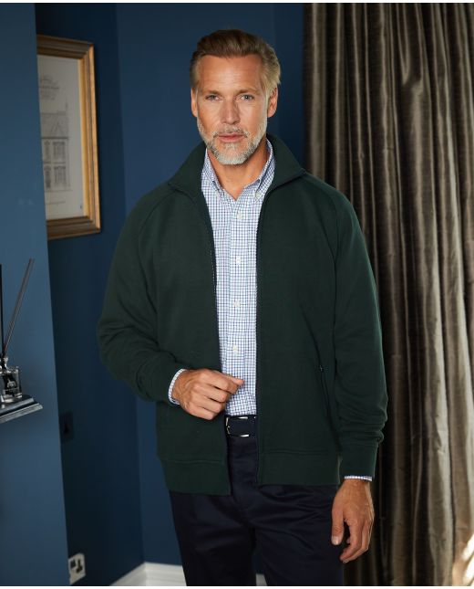 Green French-Rib Cotton Zipped Sweatshirt