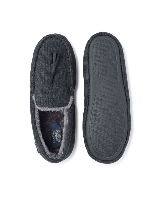 Light Grey Check Microsuede Moccasin Slippers