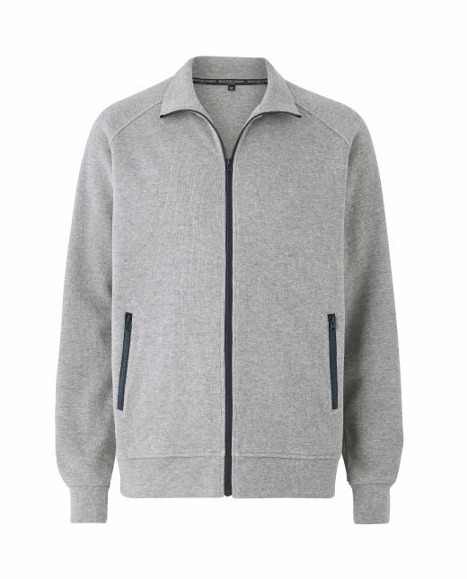 Grey Marl French-Rib Cotton Sweatshirt with contrast Navy Zip - MZT008GRY - Large Image
