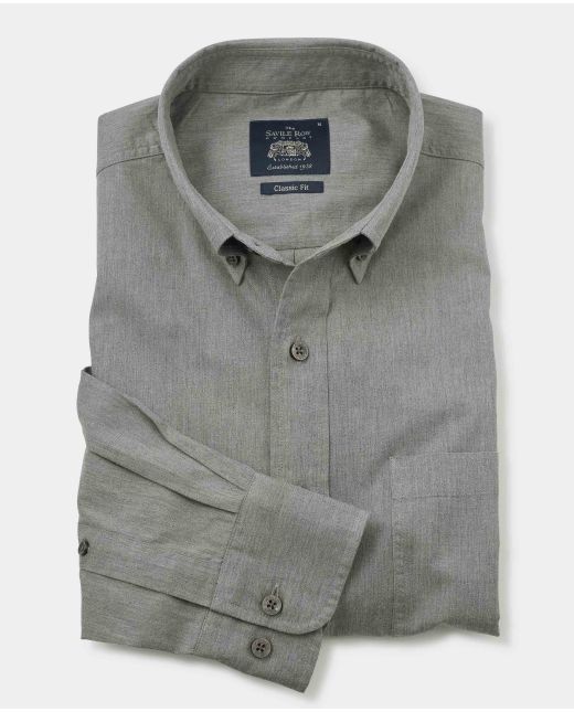 Grey Twill Button-Down Shirt