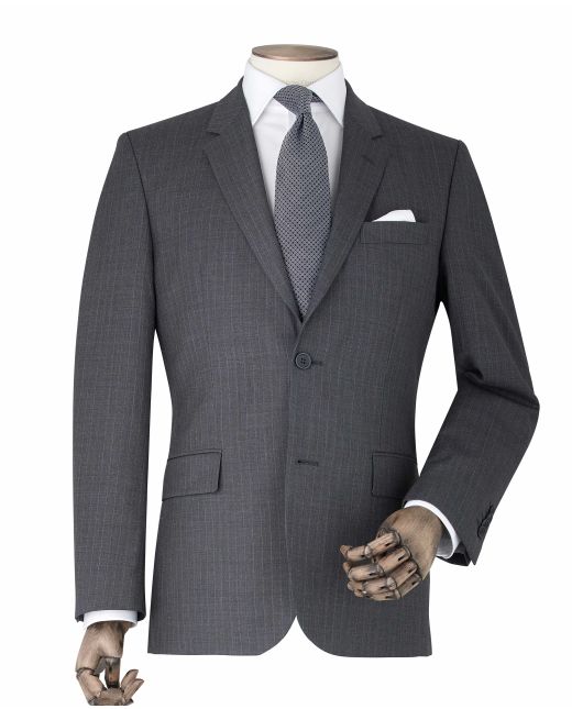 Grey White Fine Stripe Tailored Suit Jacket
