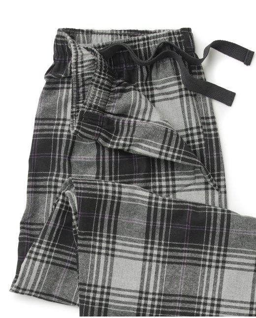Black Grey Check Brushed Cotton Lounge Pants  - Waist Detail - MLP1074GRY