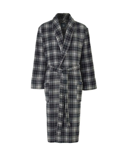 Black Grey White Check Fleece Supersoft Dressing Gown  - MDG1027GBW