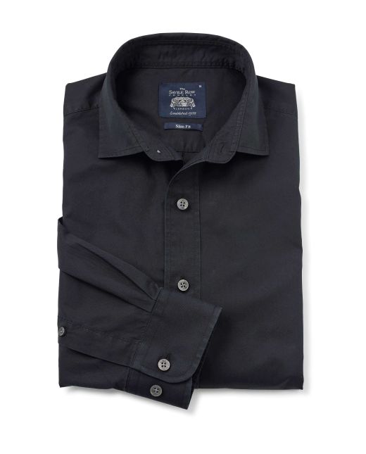 Black Twill Slim Fit Shirt in Shorter Length - 1398BLK