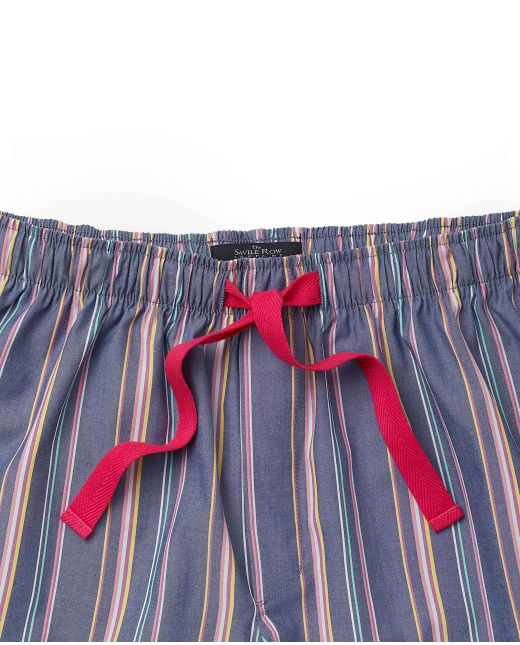 Blue Multi Stripe Cotton Lounge Shorts - Waist Detail - MLS1062MLT