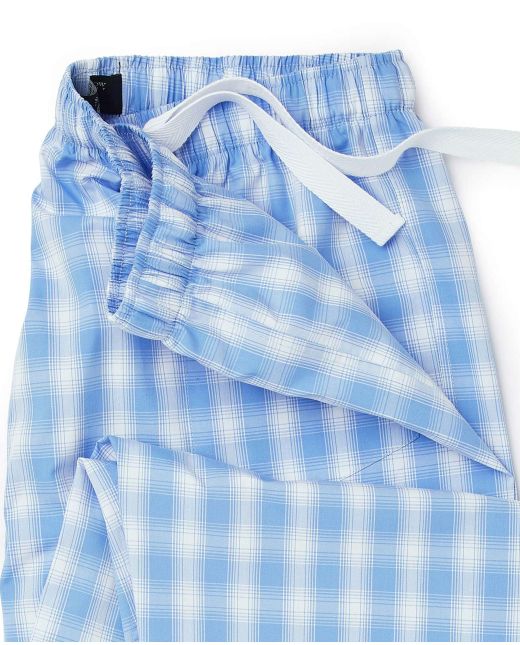 Blue White Check Cotton Lounge Pants - Waist Detail - MLP1061BLU