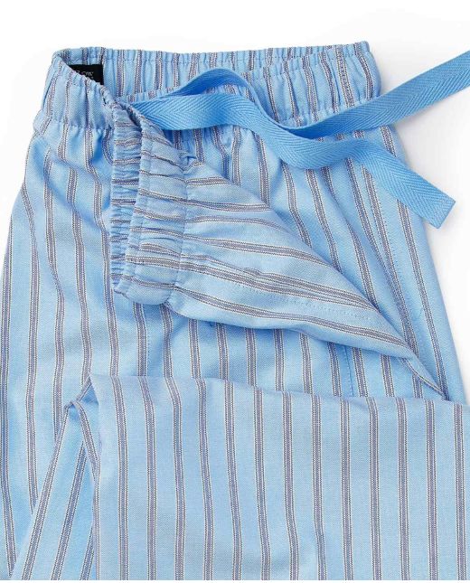 Blue White Stripe Oxford Cotton Lounge Pants - Waist Detail - MLP1058BNW