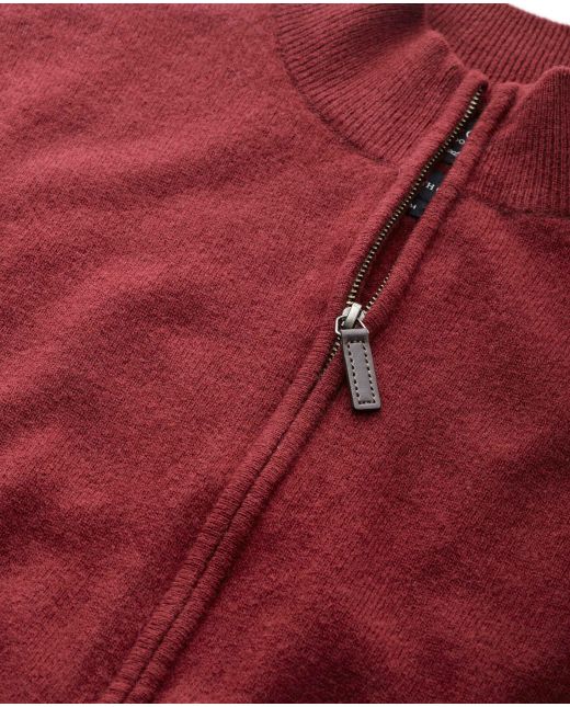 Burgundy Merino-Blend Zip-Up Rib Cardigan  - Collar Detail - MKW543BUR