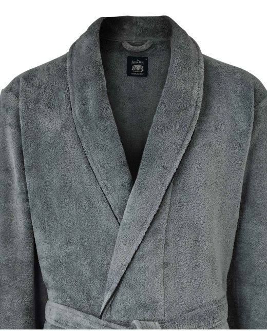 Dark Grey Fleece Supersoft Dressing Gown  - Collar Detail - MDG939DGY