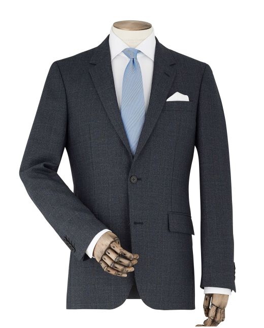 Grey Check Wool-Blend Tailored Suit Jacket - MFJ362GRY
