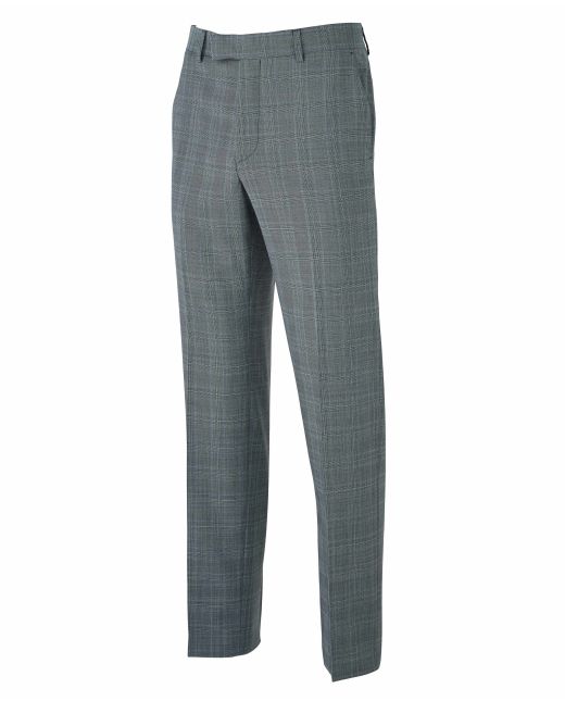 Grey Windowpane Check Tailored Suit Trousers - MFT356GRY