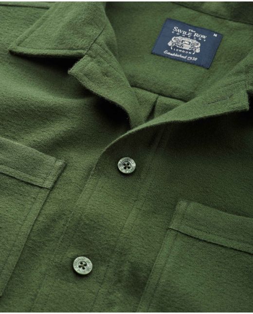 Khaki Brushed Cotton Overshirt   - Chest Detail - 1404KHA