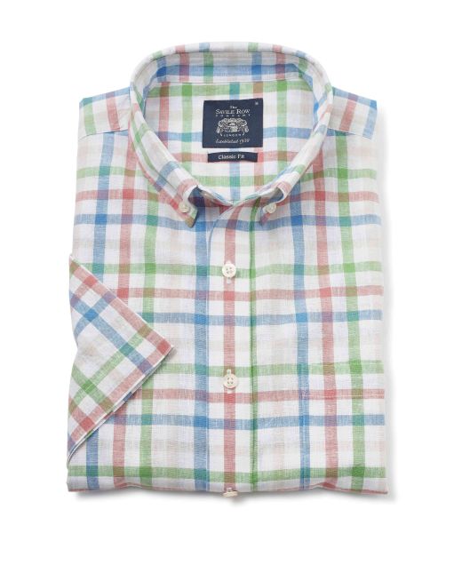 Multi Check Linen-Blend Short Sleeve Shirt - 1394BRGMSS