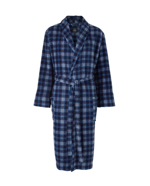 Navy Blue Ivory Check Fleece Supersoft Dressing Gown  - MDG1029NBI