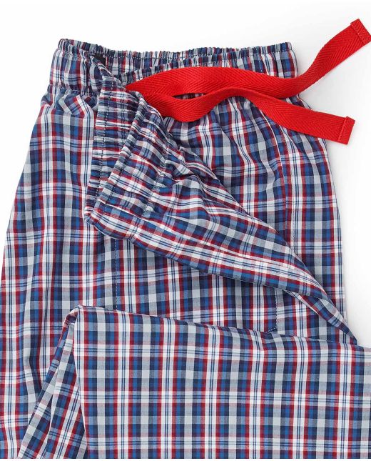Navy Blue Red White Checked Cotton Lounge Pants - Waist Detail - MLP1055NAR