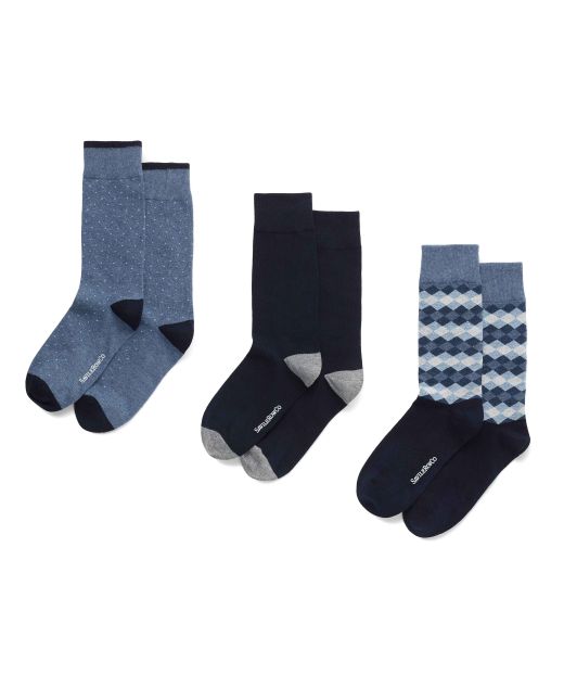 Navy Combed Cotton-Blend Three Pack Assorted Socks  - MSO100NAV