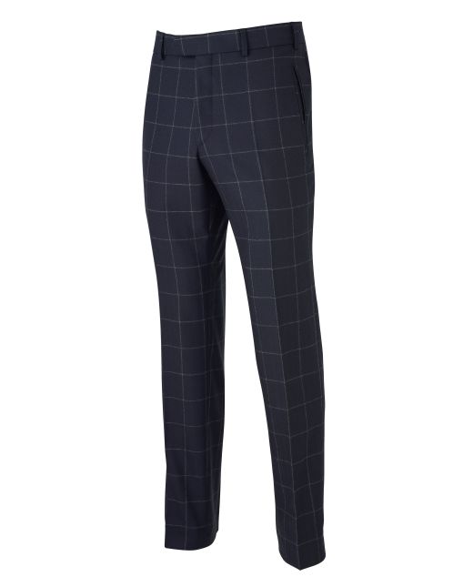 Navy Grey Check Wool Suit Trousers - MFT358NAV - Small Image 280x344px